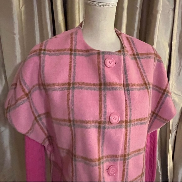 NWT Maeve by Anthropologie Pink Plaid Caplet Poncho Jacket - Picture 2 of 5
